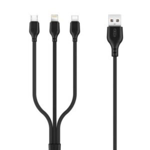 CABLE CARGA RAPIDA 3 EN 1 MICRO + TIPO C + LIGHTNING A USB NEGRO XO