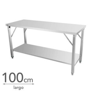 MESA DE TRABAJO INOX PLEGABLE CON ESTANTE LARRYHOUSE 100X60X80 CM