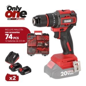 TALADRO PERCUTOR 20V + 74 ACCESORIOS ONLY ONE AICER (2X 2.0AH)